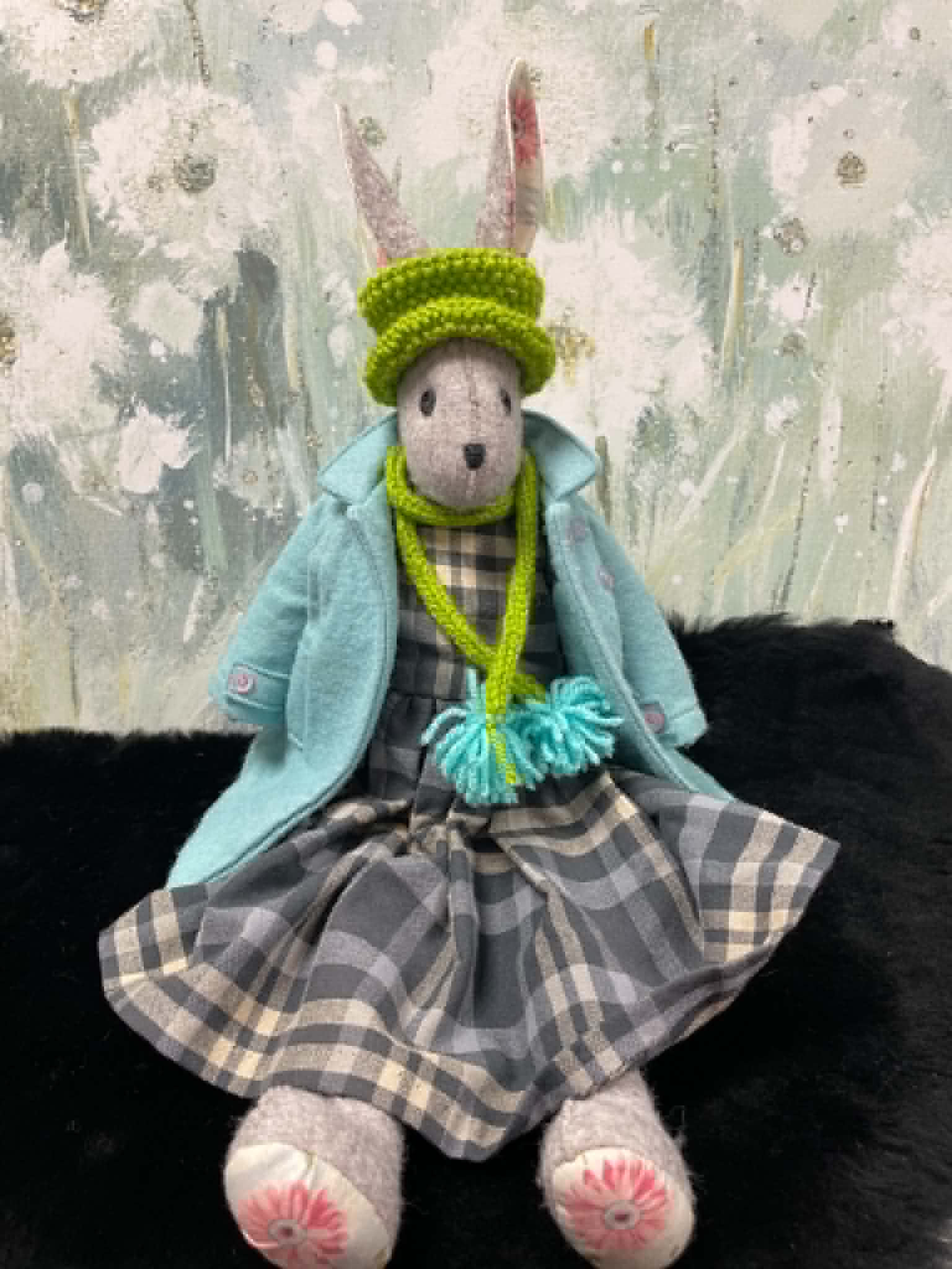 Hand crafted 'Winter Outing' rabbit