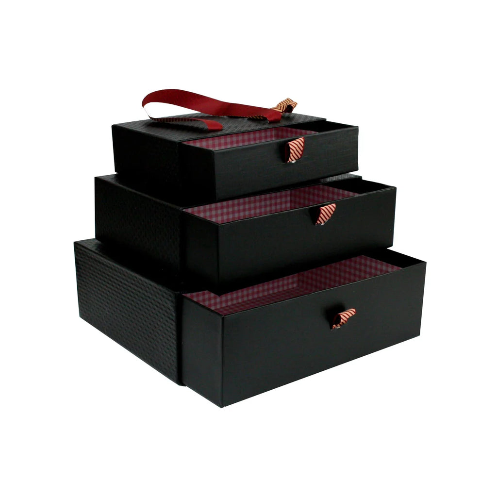 Luxury Black Textured Drawer Gift Boxes - Set of 3