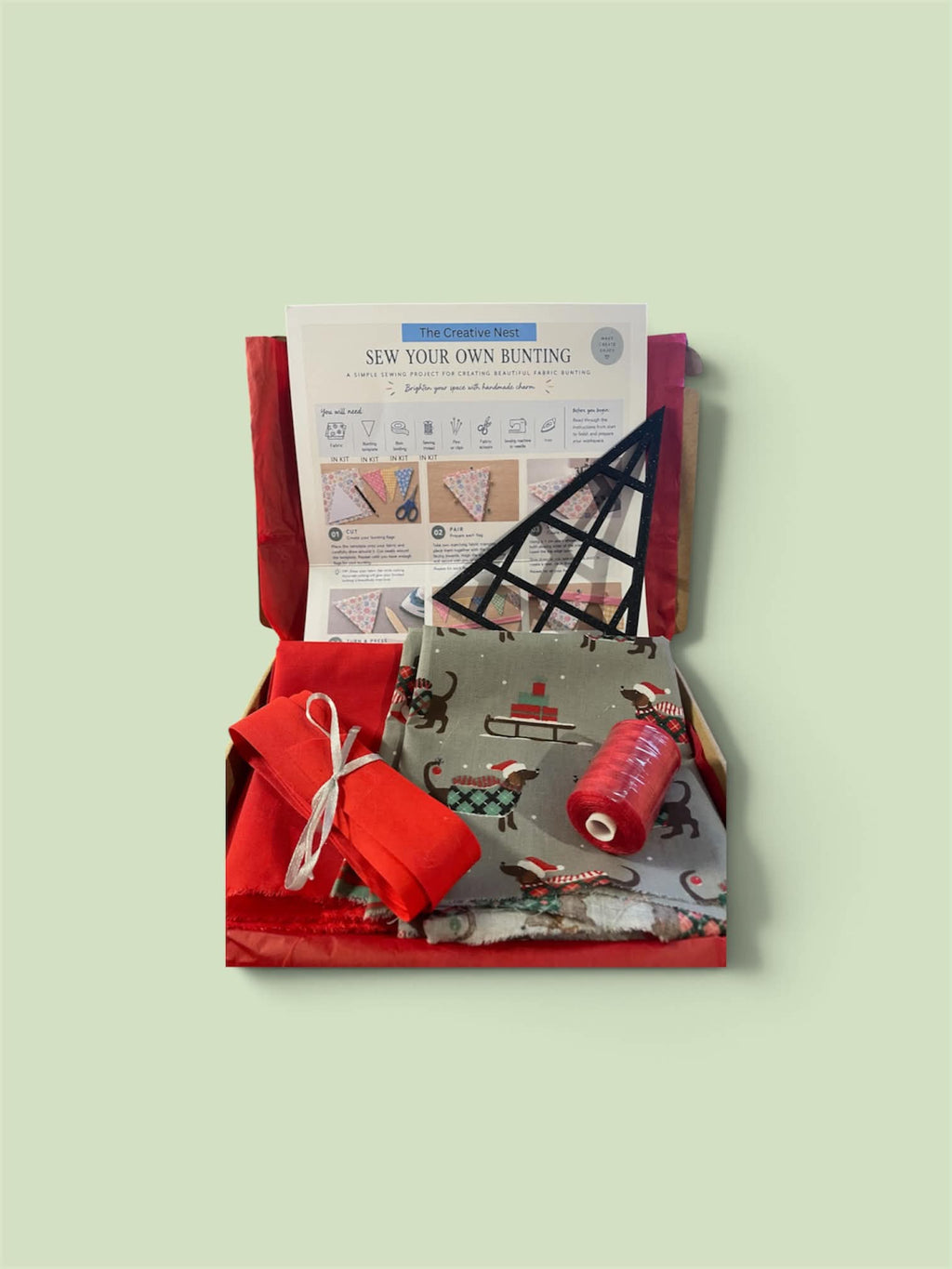 Christmas Fabric DIY Bunting Kit - sausage dogs in jumpers