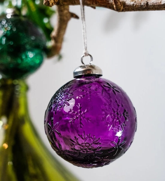 Recycled Glass Snowflake Baubles - various colours