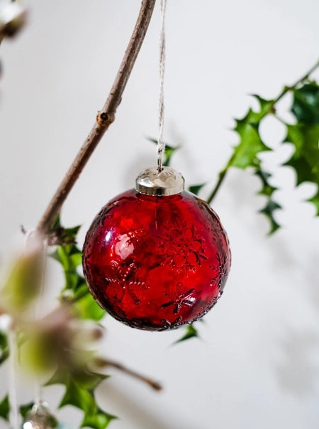 Recycled Glass Snowflake Baubles - various colours